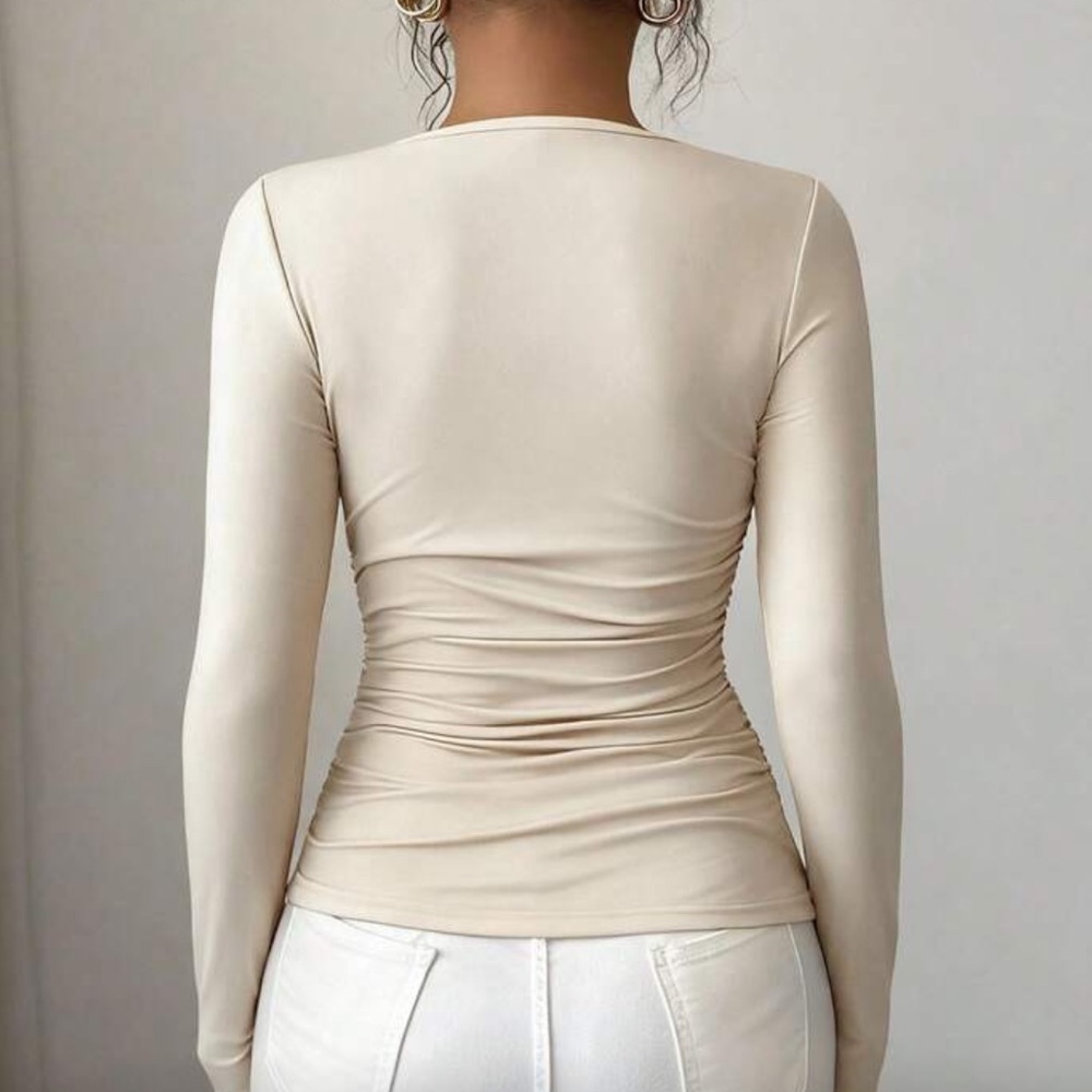 Cream Long Sleeve Women's Top - Picture 2 of 4